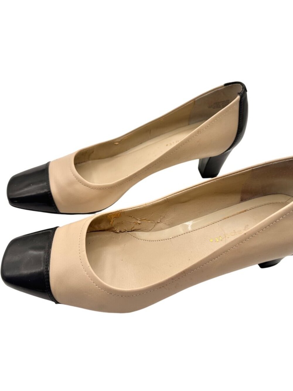 Easy Spirit Size 7.5 Beige & Black Leather Kitten Heel Pumps - Picture 2 of 14